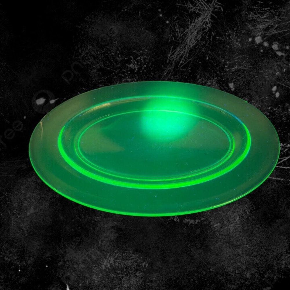 1960s Long Uranium Green Depression Glass Tray Dish Large Glass UV‎ Glow 15”Long